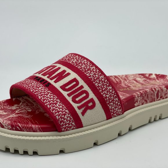 DIOR DWAY D WAY Toile De Jouy Embroidered Cotton Flat Slide Sandals Shoes - Picture 3 of 15
